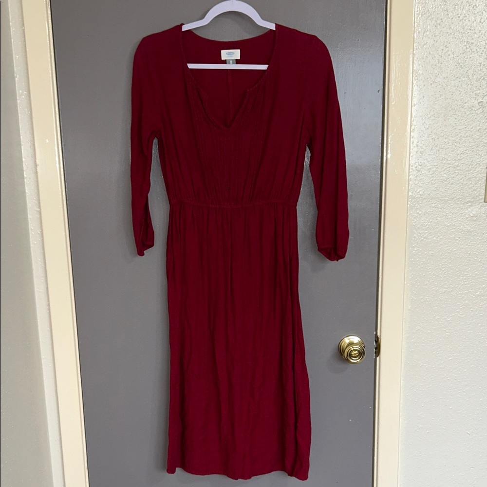 Old Navy Burgundy Midi Dress with V-Neck XS